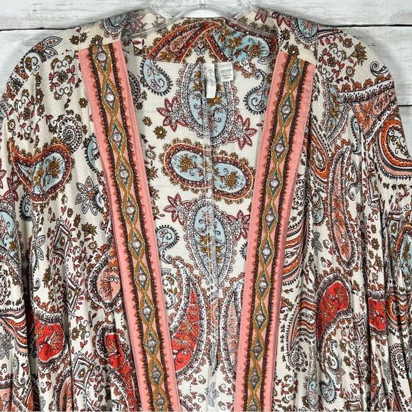Cato Kimono Bohemian Embellished Trim Paisley Dolman Open Front Jacket 22/24 3x - Picture 4 of 10